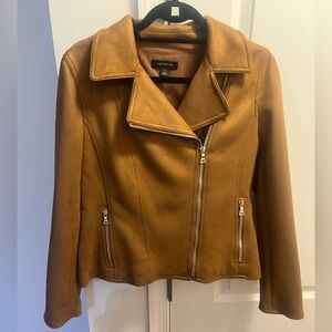 Ann Taylor Faux Suede Moto Jacket, Camel/Tan, Size M